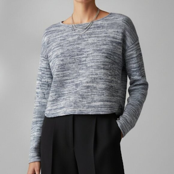 White House Black Market Melange Blue and Gray Knit Rayon Blend Merled Top Small - Picture 1 of 6